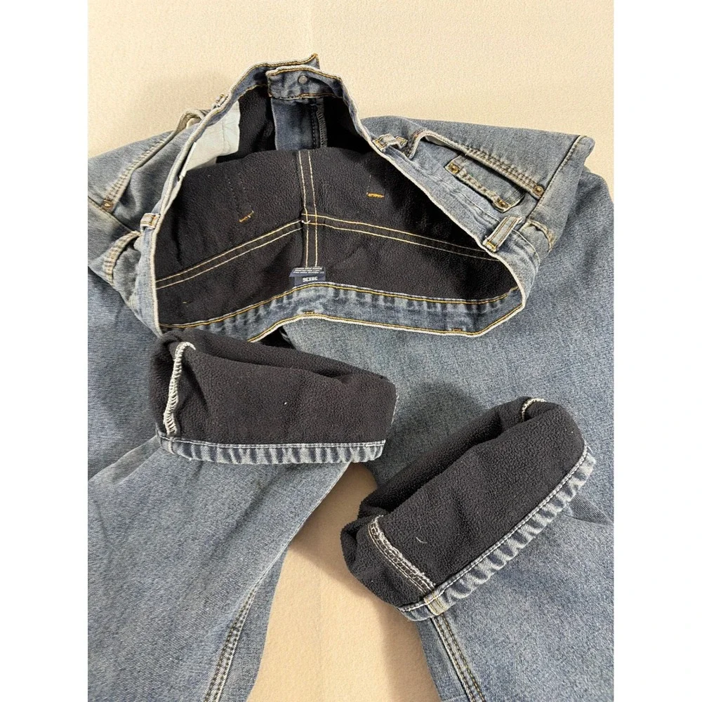 Fleece Lined Straight Leg Denim Jeans Mens‎ 38x36 Blue Medium Wash Work Pants